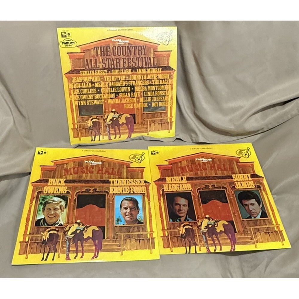 LotOf3 PlazaHouseMusicHall LP Records-Haggard,James,Owens,Ford,AllStarFestival